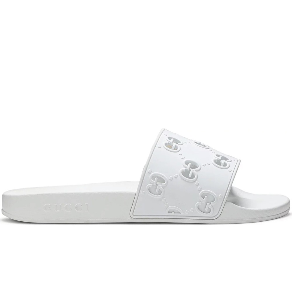 Gucci White GG Pool Slide Sandals